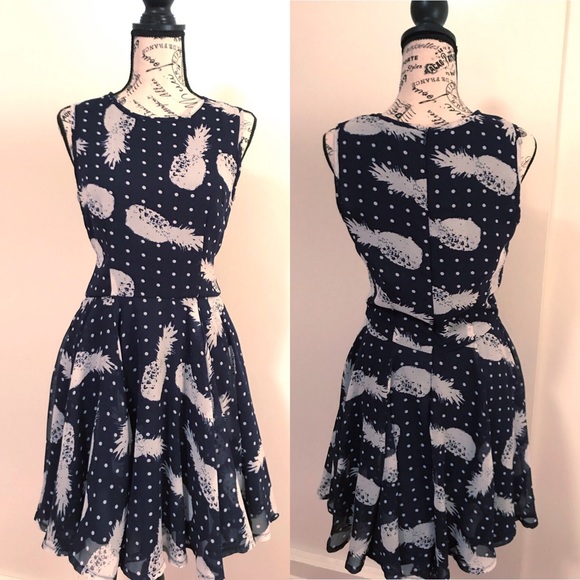 Bar III Dresses & Skirts - Bar III • Navy Blue Pineapple Fit and Flare Dress
